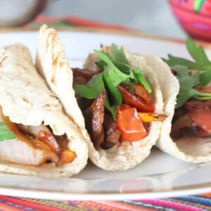 A combo of 3 'lomo saltado' tacos